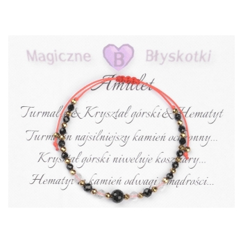 Bransoletka czarny TURMALIN Kryształ Górski HEMATYT ochrona szczęście